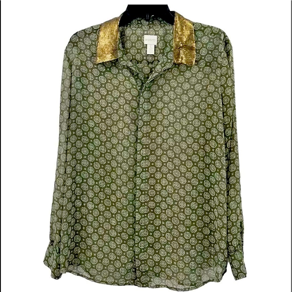 Women Chico size 2 Large Blouse green sheer